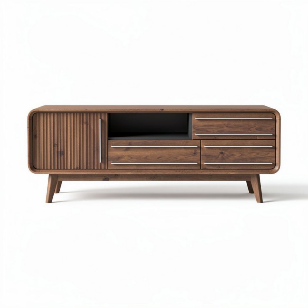 Mobile TV in legno di noce per soggiorno con porte e cassetti – 150 x 50 x 60 cm