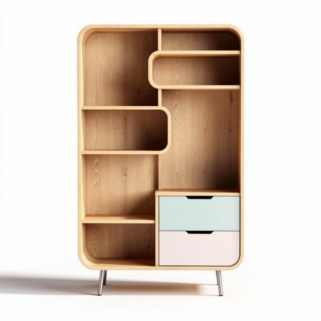 Mobile biblioteca in legno con cassetti e ripiani per soggiorno – 120 x 60 x 30 cm