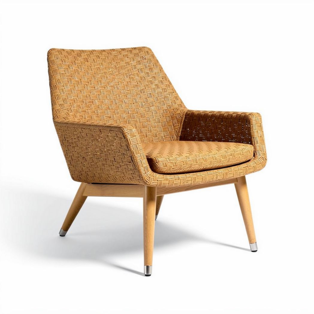 Poltrona in rattan con struttura in legno per soggiorno – 70 x 70 x 80 cm