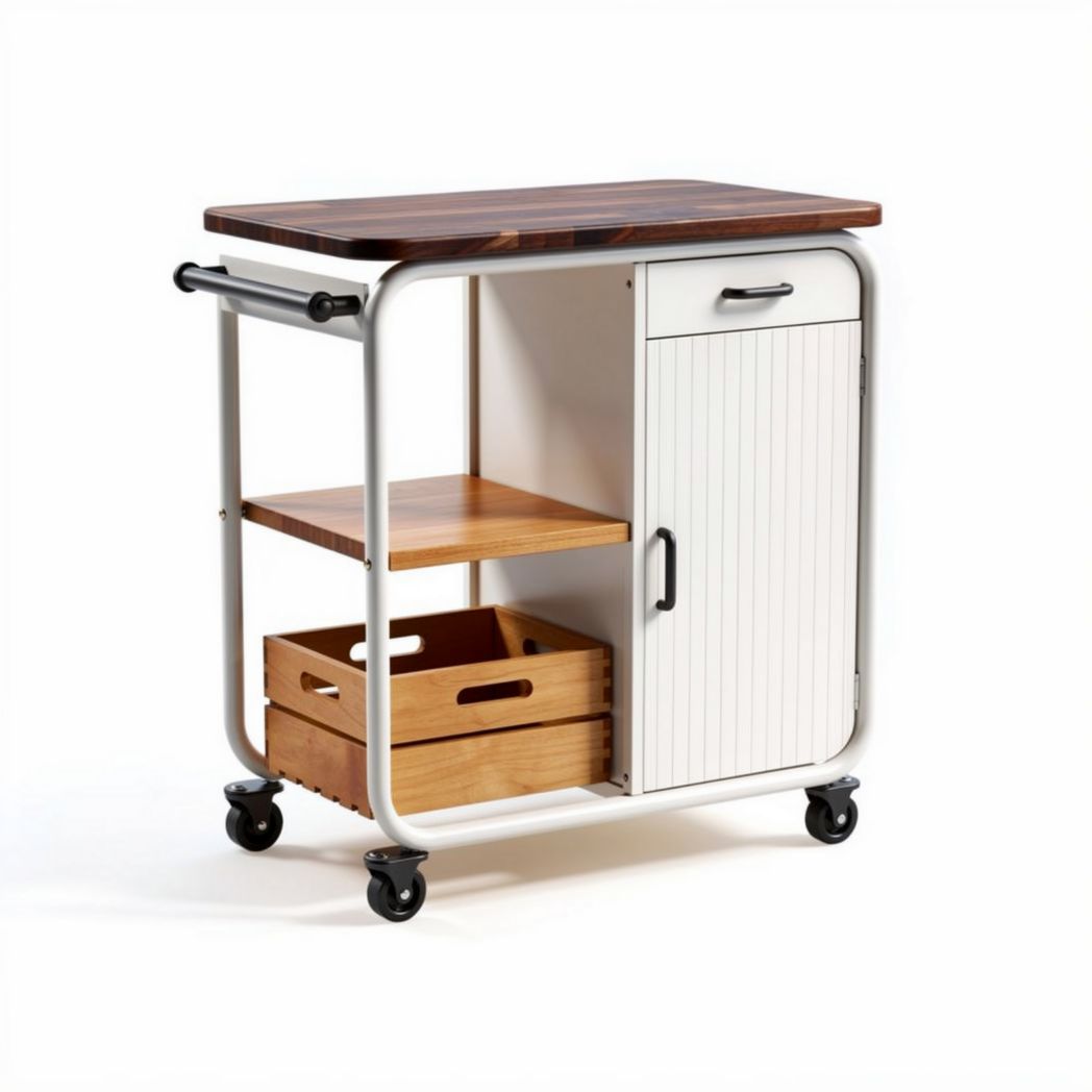 Carrello da cucina con ripiani in legno e struttura metallica per la preparazione dei pasti – 80 x 45 x 90 cm