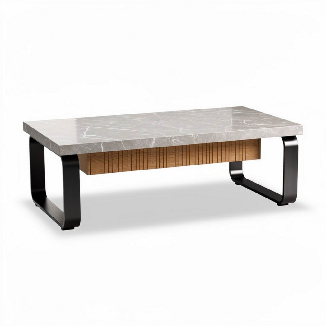 Tavolo da caffè con piano in marmo e base in metallo per soggiorno – 120 x 60 x 40 cm