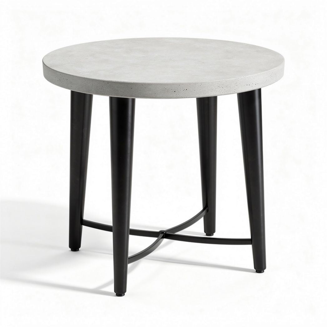 Tavolino rotondo in cemento con gambe in metallo per soggiorno – 60 x 60 x 75 cm